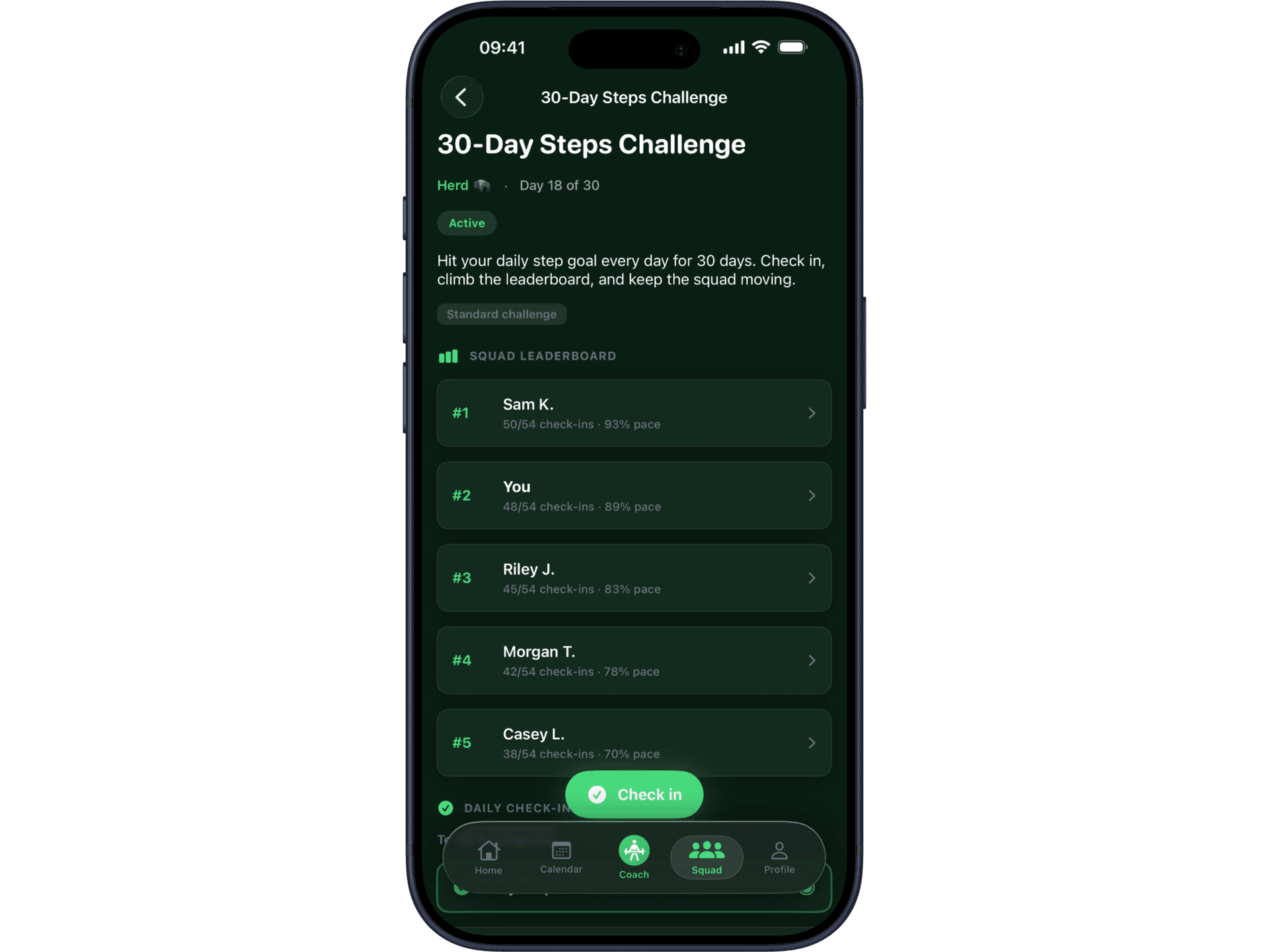 Challenges app screen